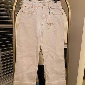 Zara high rise cropped wide leg jeans white brand new